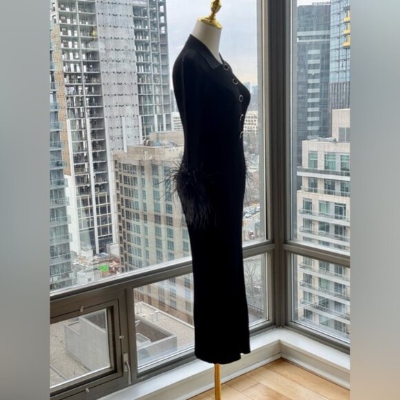 🆕 REBECCA VALLANCE 🧿 NWOT Soraya Feather-Trimmed Knit Midi Dress, Black - Sz S - Picture 10 of 14